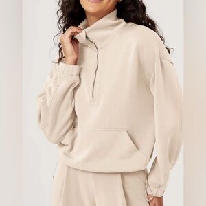 Ododos Soft Cinchable Half Zipper Funnel Neck Oversize Pullover sweatshirt SZ M